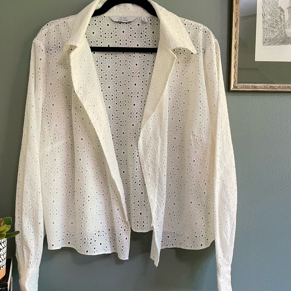 & Other Stories Long Sleeve Collared Eyelet Top